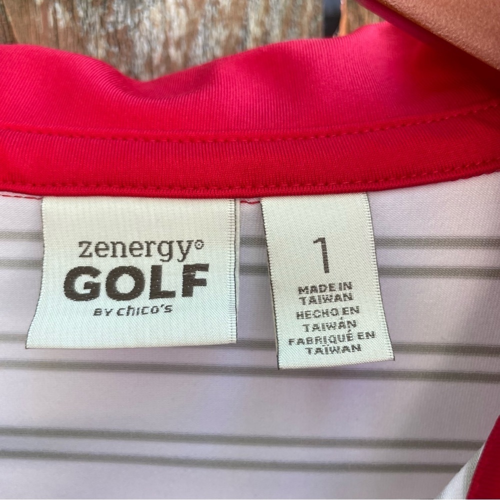 CHICOS ZENERGY GOLF Women’s Red White Striped Short Sleeve Polo Shirt Size 1X - Picture 2 of 11